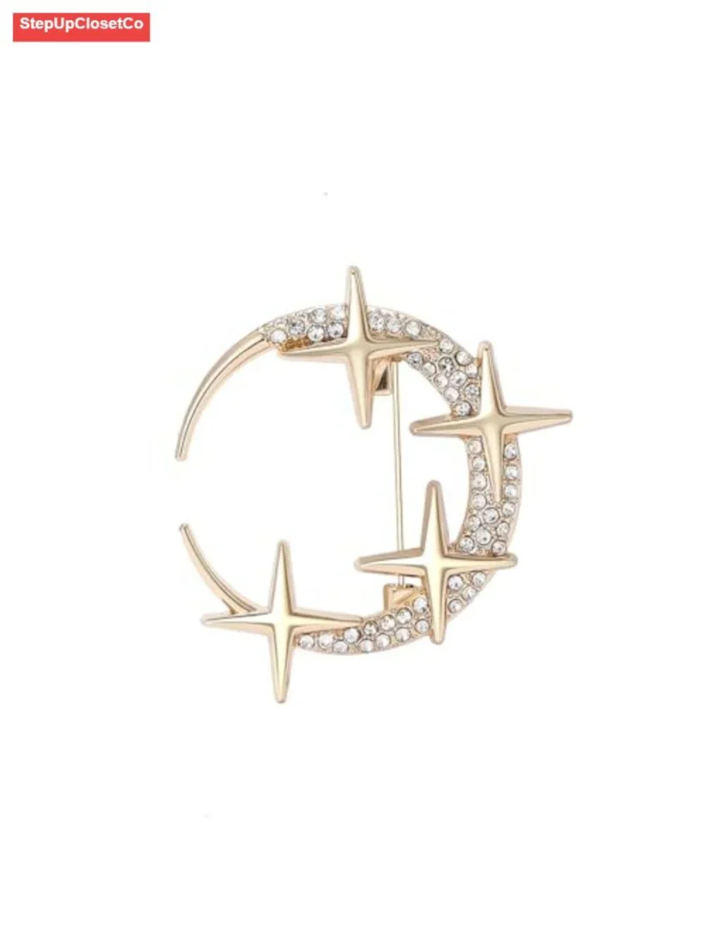 Dainty Crystal Moon Star Brooches Pins, Cubic Zirconia Sparkling Lapel Pin for